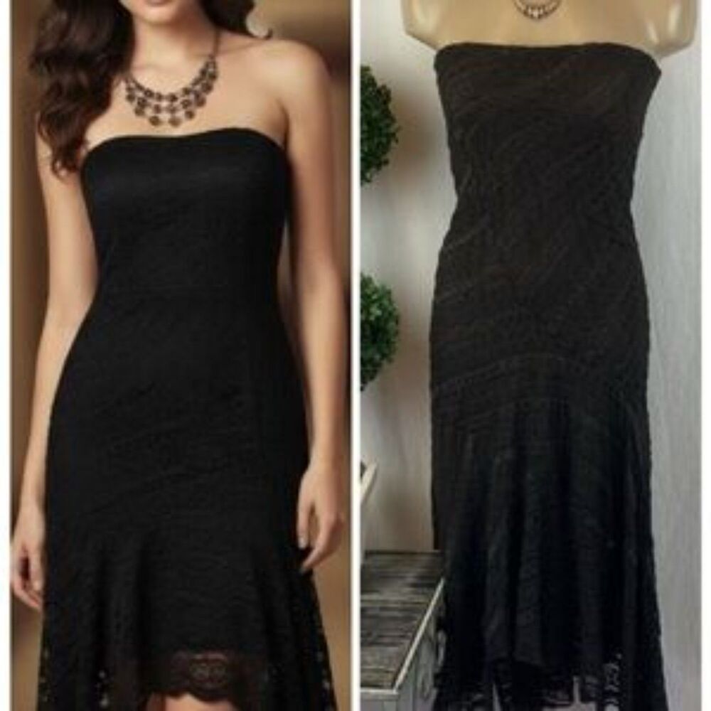 Alexia Admor Brown Lace Peasant Cottagecore Boho Midi Strapless Dress or Skirt M